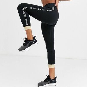 Nike One Icon Clash Cuff Leggings 7/8 Black Gold NikeOne Size XS Dri-Fit New NWT